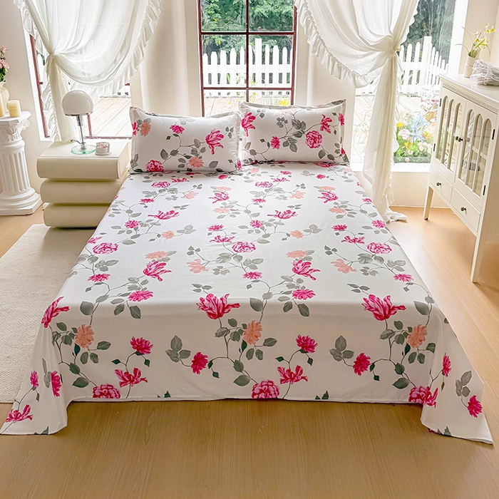 91家纺网 家纺一手货源 找家纺 亿佳人 2025新款加厚芦荟棉床单磨毛化纤床单 芳菲