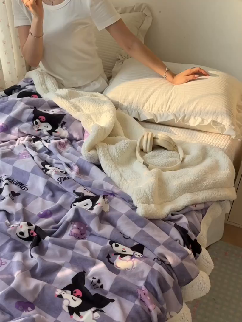 91家纺网 家纺一手货源 找家纺 韩巢家纺 2025秋冬新款A类牛奶绒羊羔绒多功能毛毯毯子 梦幻库洛米