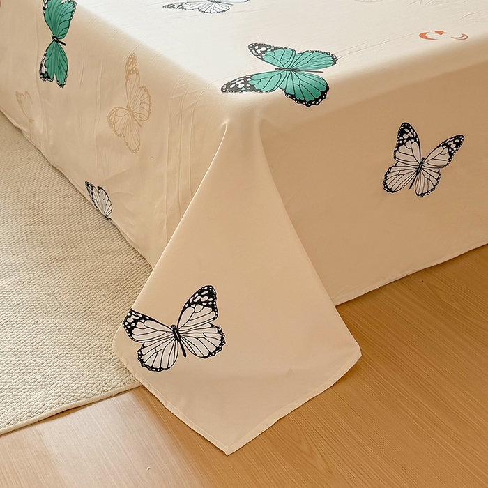 91家纺网 家纺一手货源 找家纺 亿佳人 2025新款加厚芦荟棉床单磨毛化纤床单 蝶舞飞扬