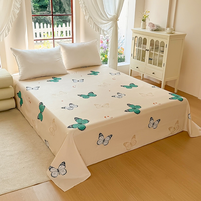 91家纺网 家纺一手货源 找家纺 亿佳人 2025新款加厚芦荟棉床单磨毛化纤床单 蝶舞飞扬