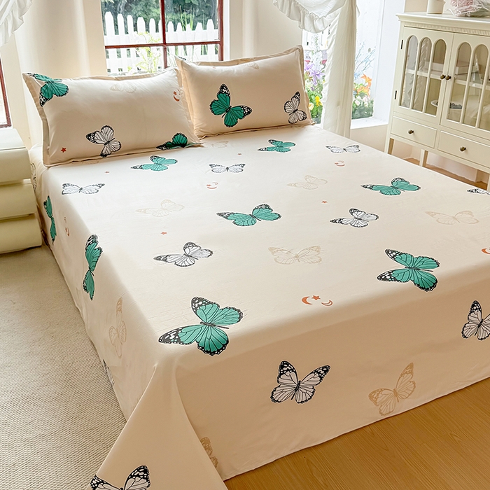 91家纺网 家纺一手货源 找家纺 亿佳人 2025新款加厚芦荟棉床单磨毛化纤床单 蝶舞飞扬