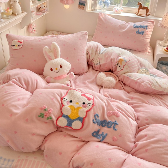 91家纺网 家纺一手货源 找家纺 （总）Sweet dreams甜梦 2025新款全消光牛奶绒毛巾绣印花四件套