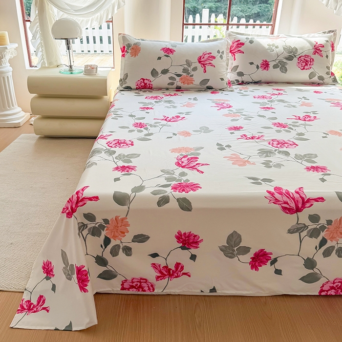 91家纺网 家纺一手货源 找家纺 亿佳人 2025新款加厚芦荟棉床单磨毛化纤床单 芳菲