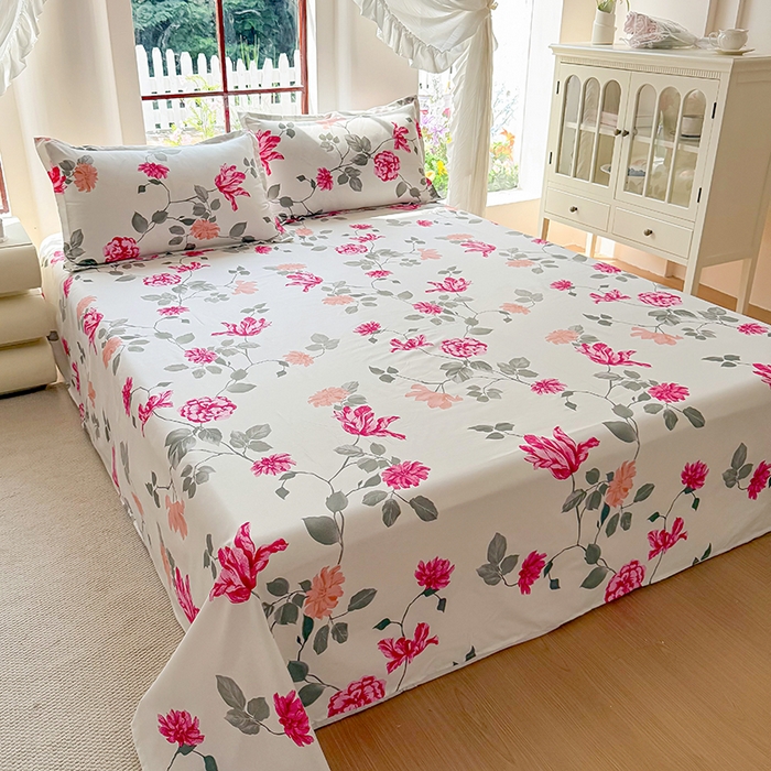 91家纺网 家纺一手货源 找家纺 亿佳人 2025新款加厚芦荟棉床单磨毛化纤床单 芳菲