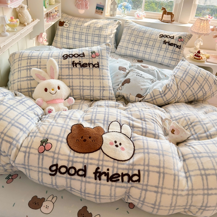 91家纺网 家纺一手货源 找家纺 （总）Sweet dreams甜梦 2025新款全消光牛奶绒毛巾绣印花四件套