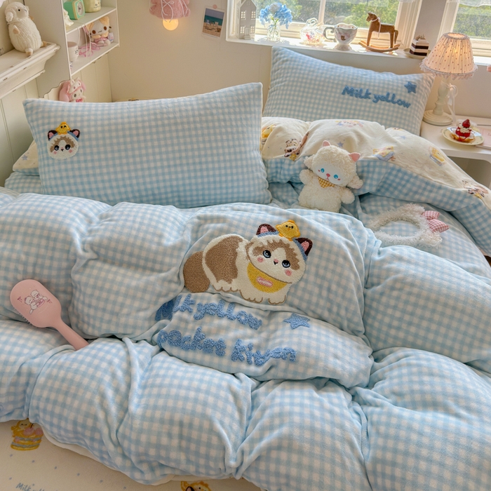 91家纺网 家纺一手货源 找家纺 （总）Sweet dreams甜梦 2025新款全消光牛奶绒毛巾绣印花四件套