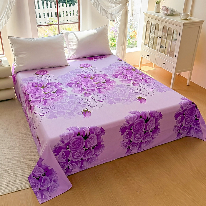 91家纺网 家纺一手货源 找家纺 亿佳人 2025新款加厚芦荟棉床单磨毛化纤床单 紫气东来