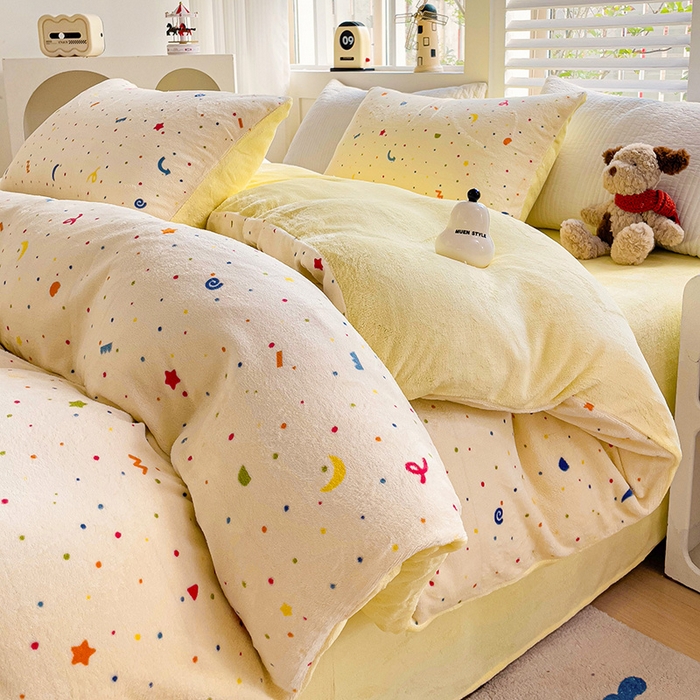 （总）暖芯优选 2025新款小清新加厚高克重牛奶绒四件套直播热款电商热款