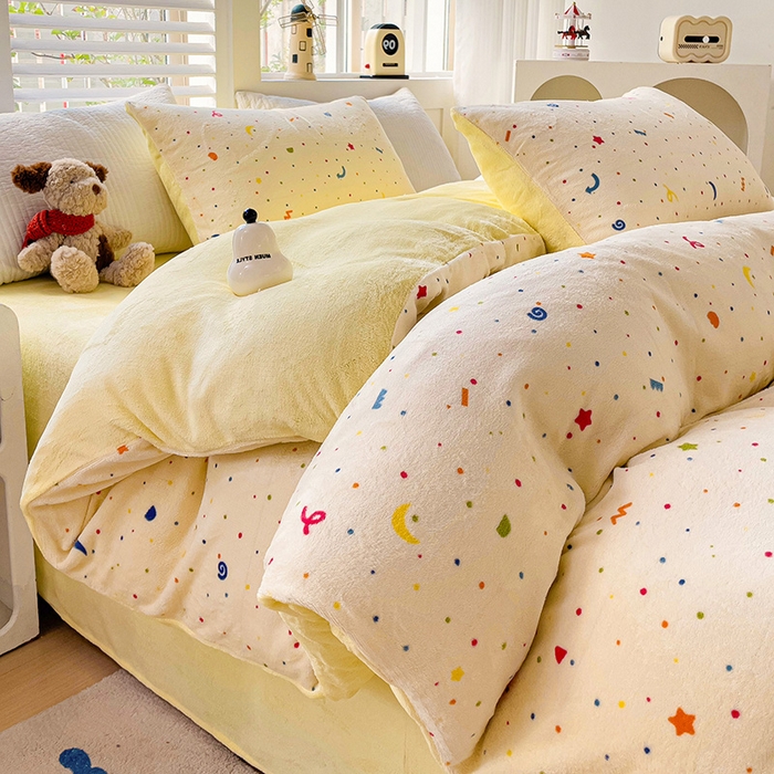 91家纺网 家纺一手货源 找家纺 （总）暖芯优选 2025新款小清新加厚高克重牛奶绒四件套直播热款电商热款