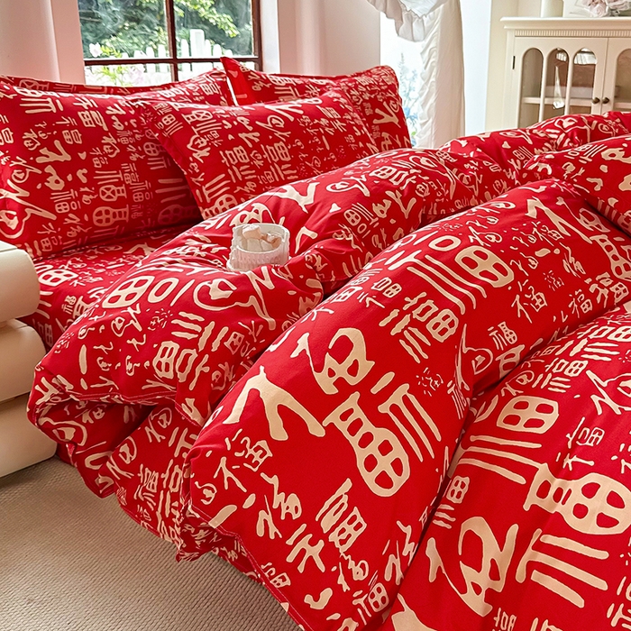 91家纺网 家纺一手货源 找家纺 亿佳人 芦荟棉三四件套，床单，被套，枕套化纤四件套 福气满满