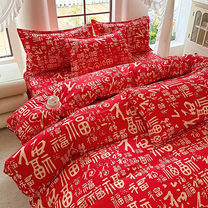 91家纺网 家纺一手货源 找家纺 亿佳人 芦荟棉三四件套，床单，被套，枕套化纤四件套 福气满满