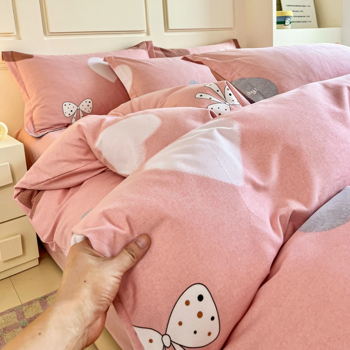 91家纺网 家纺一手货源 找家纺 小叮当家纺仓储工厂店 2025新款（买家秀 不断货）A类全棉纯棉磨毛四件套 爱心蝴蝶