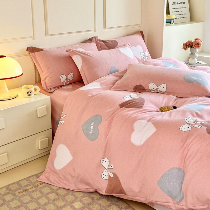 91家纺网 家纺一手货源 找家纺 小叮当家纺仓储工厂店 2025新款（买家秀 不断货）A类全棉纯棉磨毛四件套 爱心蝴蝶