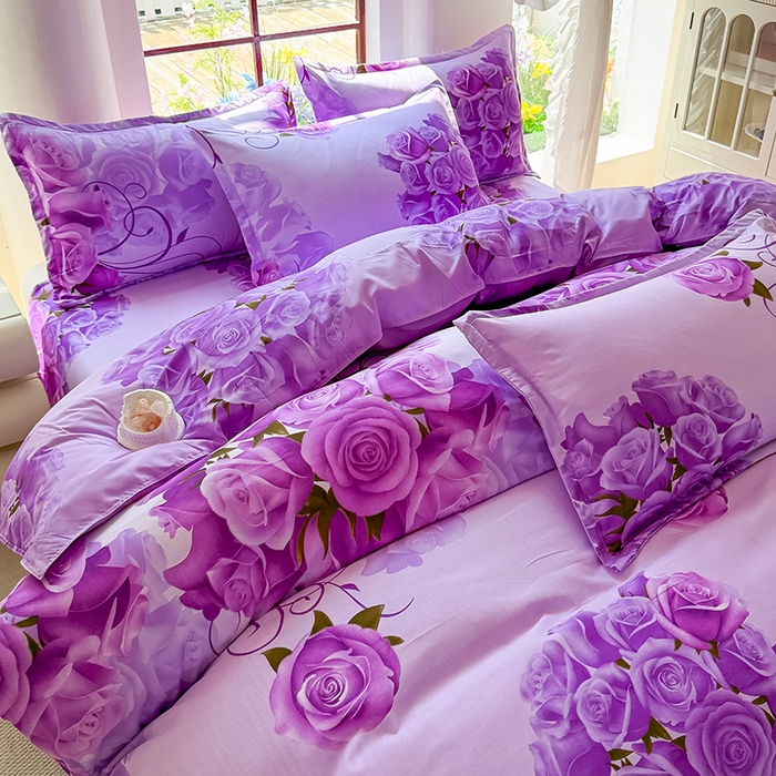 91家纺网 家纺一手货源 找家纺 亿佳人 芦荟棉三四件套，床单，被套，枕套化纤四件套 紫气东来