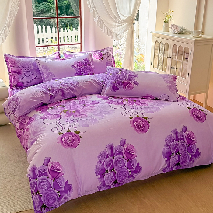 91家纺网 家纺一手货源 找家纺 亿佳人 芦荟棉三四件套，床单，被套，枕套化纤四件套 紫气东来