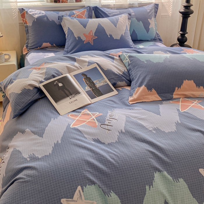 91家纺网 家纺一手货源 找家纺 小叮当家纺仓储工厂店 2025新款（买家秀 不断货）A类全棉纯棉磨毛四件套 波纹蓝