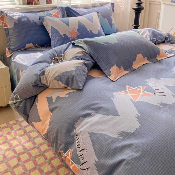 91家纺网 家纺一手货源 找家纺 小叮当家纺仓储工厂店 2025新款（买家秀 不断货）A类全棉纯棉磨毛四件套 波纹蓝