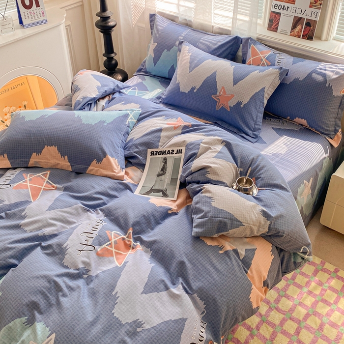 91家纺网 家纺一手货源 找家纺 小叮当家纺仓储工厂店 2025新款（买家秀 不断货）A类全棉纯棉磨毛四件套 波纹蓝