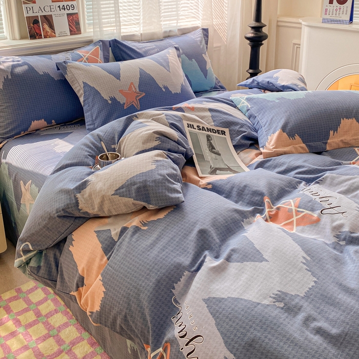 91家纺网 家纺一手货源 找家纺 小叮当家纺仓储工厂店 2025新款（买家秀 不断货）A类全棉纯棉磨毛四件套 波纹蓝