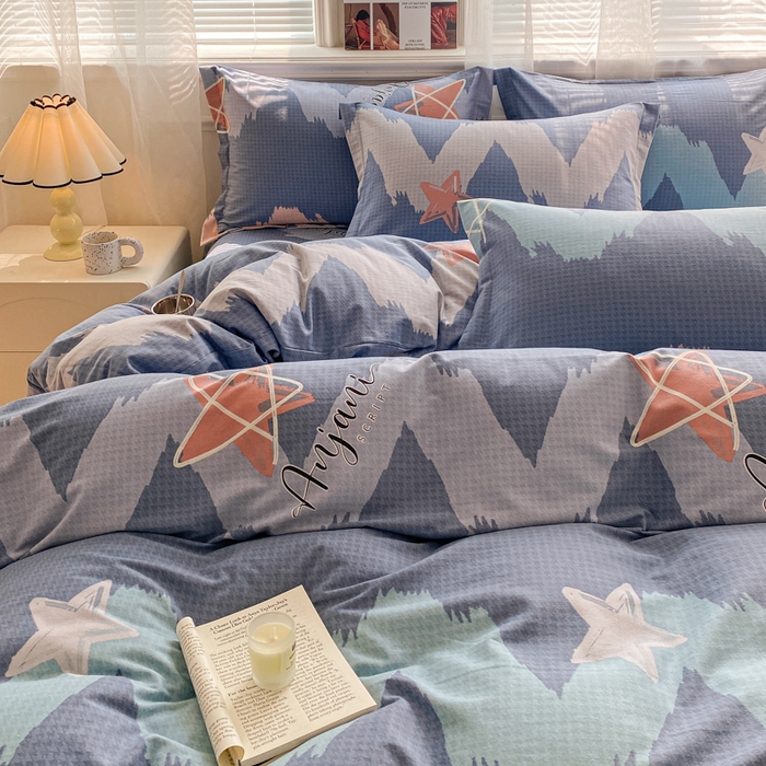 91家纺网 家纺一手货源 找家纺 小叮当家纺仓储工厂店 2025新款（买家秀 不断货）A类全棉纯棉磨毛四件套 波纹蓝