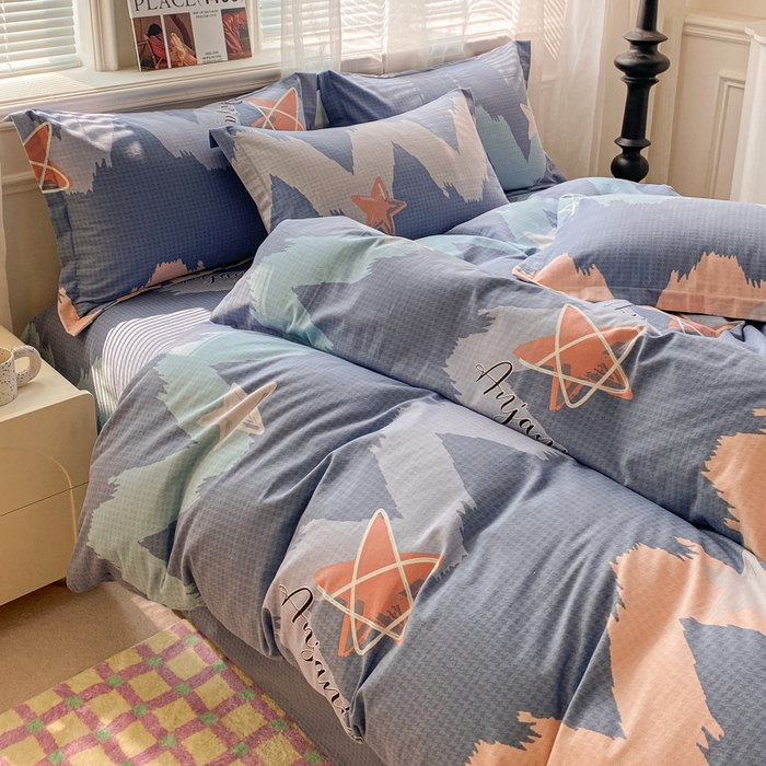 91家纺网 家纺一手货源 找家纺 小叮当家纺仓储工厂店 2025新款（买家秀 不断货）A类全棉纯棉磨毛四件套 波纹蓝