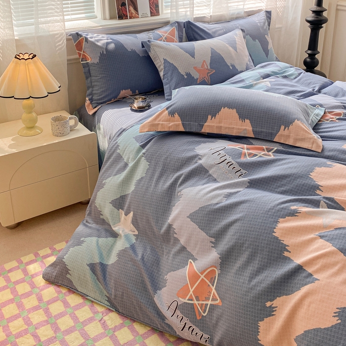 91家纺网 家纺一手货源 找家纺 小叮当家纺仓储工厂店 2025新款（买家秀 不断货）A类全棉纯棉磨毛四件套 波纹蓝