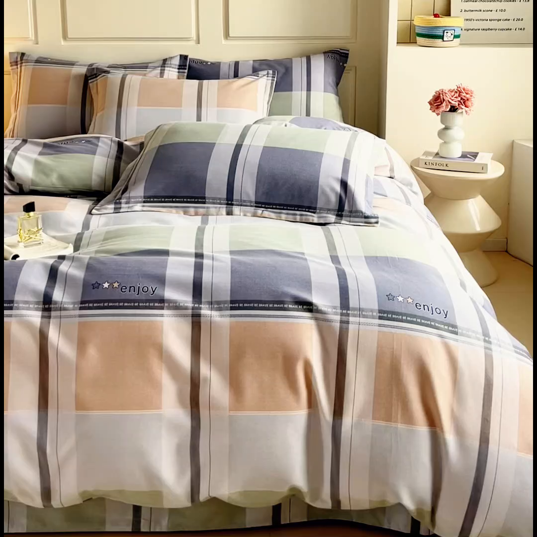 91家纺网 家纺一手货源 找家纺 小叮当家纺仓储工厂店 2025新款（买家秀 不断货）A类全棉纯棉磨毛四件套 彩虹格