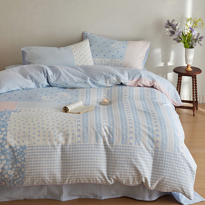 91家纺网 家纺一手货源 找家纺 （总）安莱生活 2025新款A类母婴级全棉双层纱印花四件套--云羽织梦系列