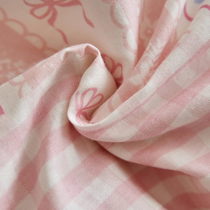 91家纺网 家纺一手货源 找家纺 安莱生活 2025新款A类母婴级全棉双层纱印花四件套--云羽织梦系列 云羽织梦-雾粉