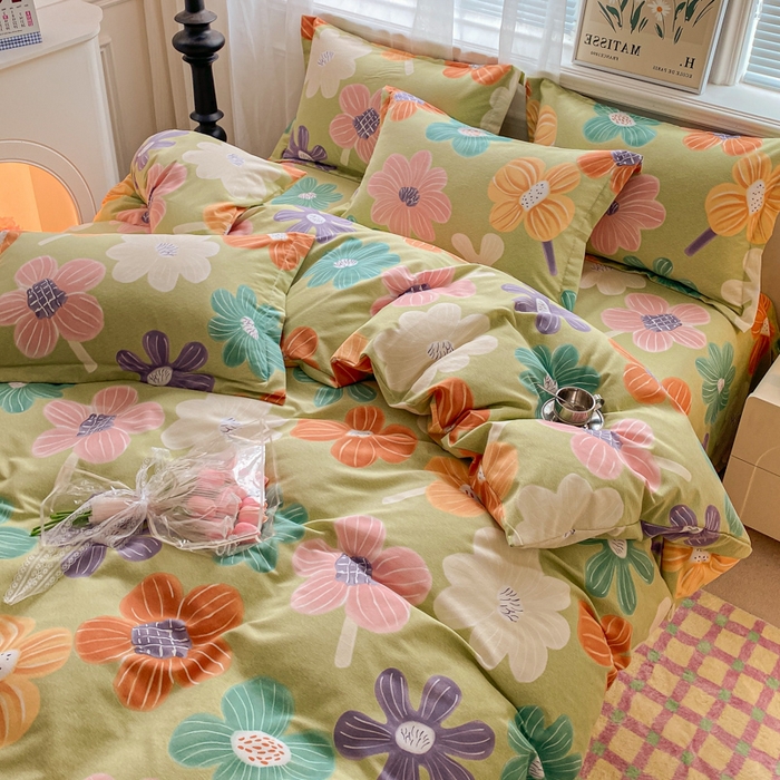 91家纺网 家纺一手货源 找家纺 小叮当家纺仓储工厂店 2025新款（买家秀 不断货）A类全棉纯棉磨毛四件套 花骨朵-绿