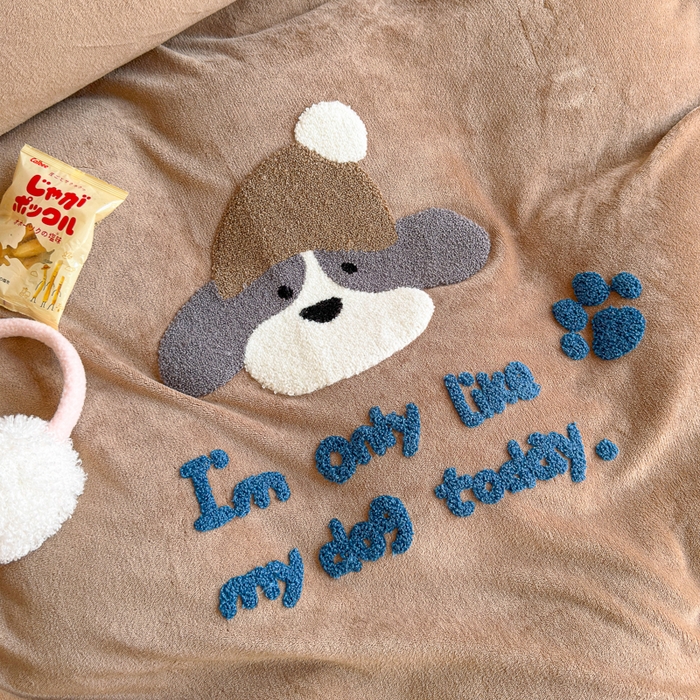 91家纺网 家纺一手货源 找家纺 Sweet dreams甜梦 2025新款全消光牛奶绒毛巾绣印花四件套 帽子小狗