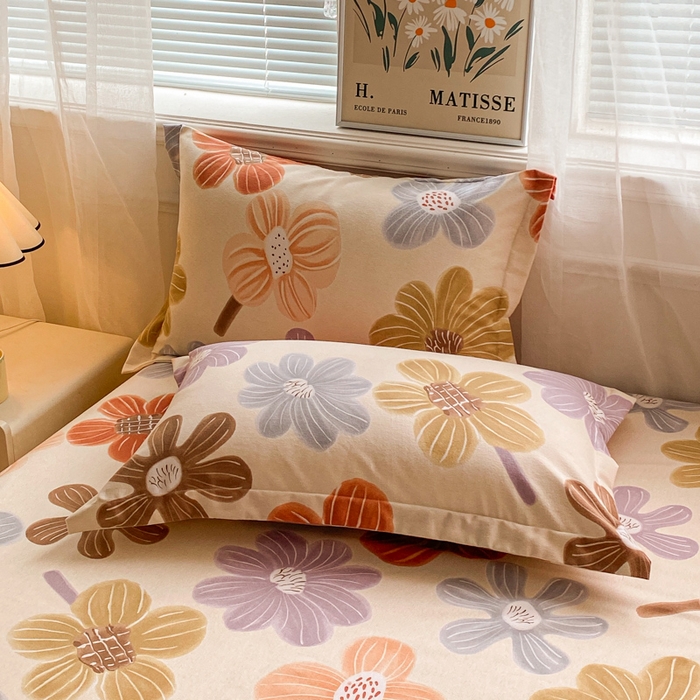 91家纺网 家纺一手货源 找家纺 小叮当家纺仓储工厂店 2025新款（买家秀 不断货）A类全棉纯棉磨毛四件套 花骨朵-米