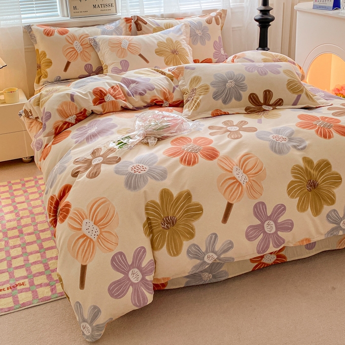 91家纺网 家纺一手货源 找家纺 小叮当家纺仓储工厂店 2025新款（买家秀 不断货）A类全棉纯棉磨毛四件套 花骨朵-米