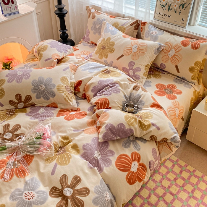 91家纺网 家纺一手货源 找家纺 小叮当家纺仓储工厂店 2025新款（买家秀 不断货）A类全棉纯棉磨毛四件套 花骨朵-米