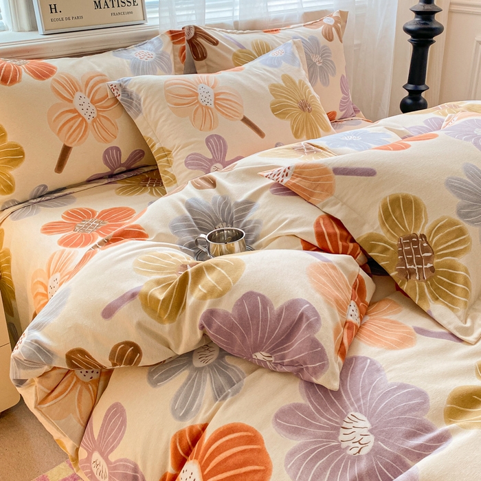 91家纺网 家纺一手货源 找家纺 小叮当家纺仓储工厂店 2025新款（买家秀 不断货）A类全棉纯棉磨毛四件套 花骨朵-米