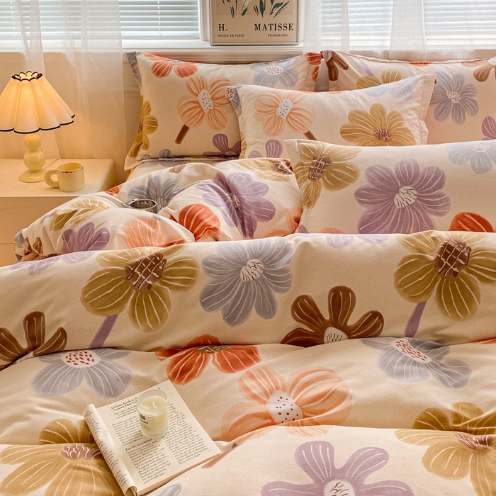 91家纺网 家纺一手货源 找家纺 小叮当家纺仓储工厂店 2025新款（买家秀 不断货）A类全棉纯棉磨毛四件套 花骨朵-米