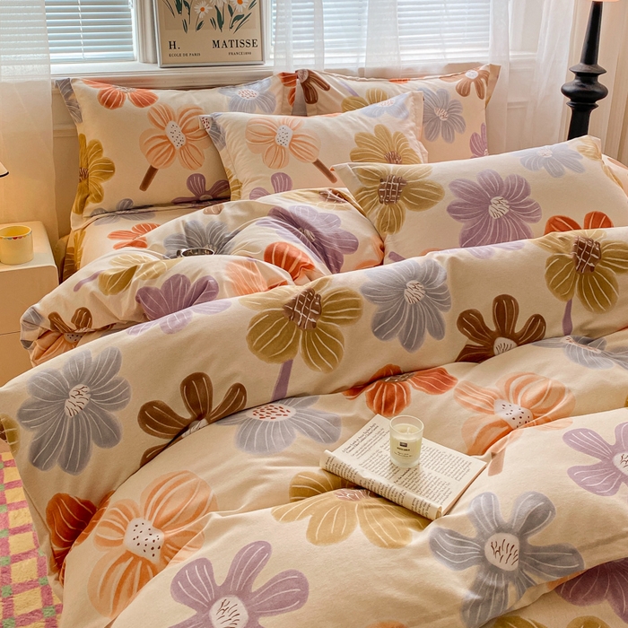 91家纺网 家纺一手货源 找家纺 小叮当家纺仓储工厂店 2025新款（买家秀 不断货）A类全棉纯棉磨毛四件套 花骨朵-米