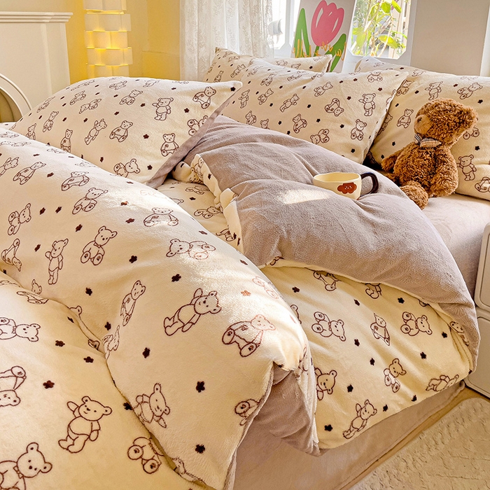 91家纺网 家纺一手货源 找家纺 （总）暖芯优选 2025新款小清新加厚高克重牛奶绒四件套直播热款电商热款