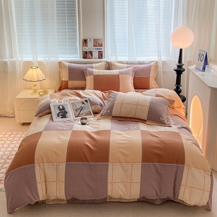 91家纺网 家纺一手货源 找家纺 小叮当家纺仓储工厂店 2025新款（买家秀 不断货）A类全棉纯棉磨毛四件套 咖格