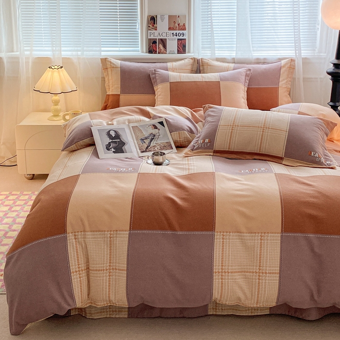 91家纺网 家纺一手货源 找家纺 小叮当家纺仓储工厂店 2025新款（买家秀 不断货）A类全棉纯棉磨毛四件套 咖格