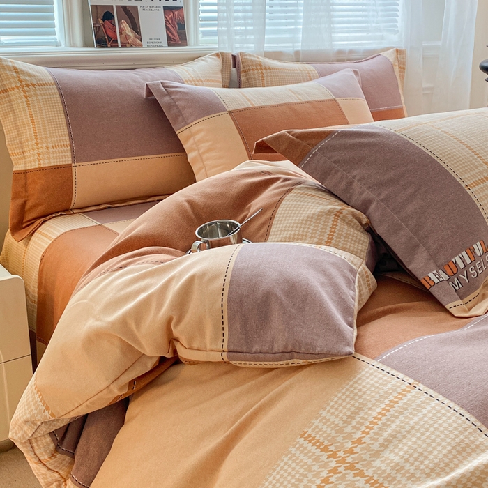 91家纺网 家纺一手货源 找家纺 小叮当家纺仓储工厂店 2025新款（买家秀 不断货）A类全棉纯棉磨毛四件套 咖格