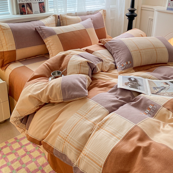 91家纺网 家纺一手货源 找家纺 小叮当家纺仓储工厂店 2025新款（买家秀 不断货）A类全棉纯棉磨毛四件套 咖格