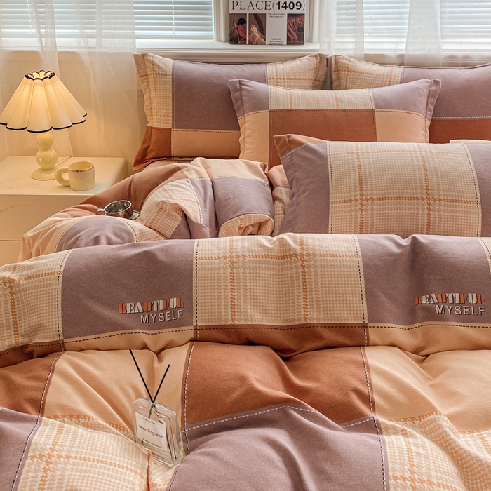 91家纺网 家纺一手货源 找家纺 小叮当家纺仓储工厂店 2025新款（买家秀 不断货）A类全棉纯棉磨毛四件套 咖格