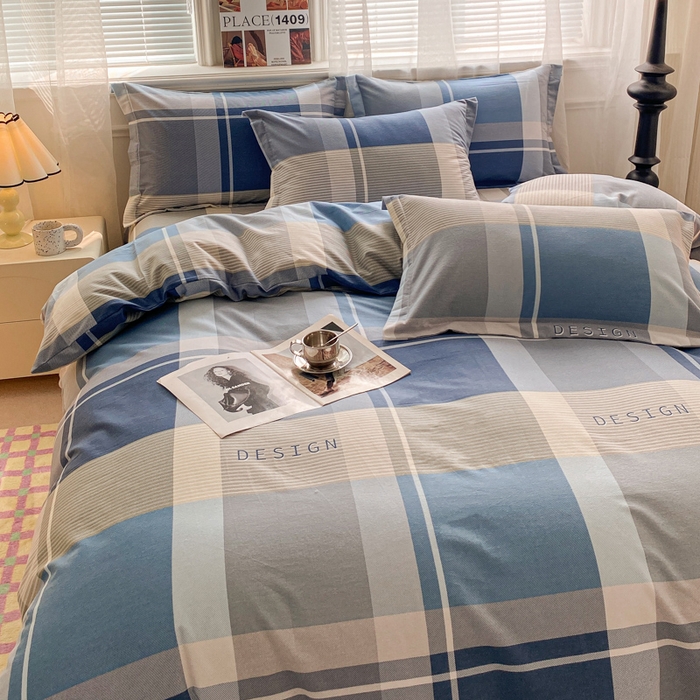 91家纺网 家纺一手货源 找家纺 小叮当家纺仓储工厂店 2025新款（买家秀 不断货）A类全棉纯棉磨毛四件套 蓝格子