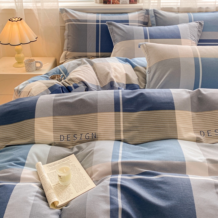 91家纺网 家纺一手货源 找家纺 小叮当家纺仓储工厂店 2025新款（买家秀 不断货）A类全棉纯棉磨毛四件套 蓝格子