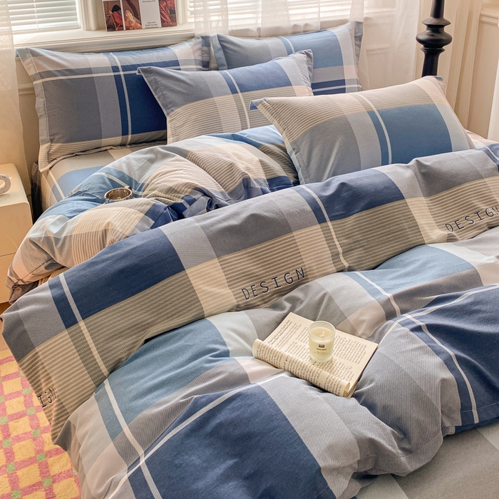 91家纺网 家纺一手货源 找家纺 小叮当家纺仓储工厂店 2025新款（买家秀 不断货）A类全棉纯棉磨毛四件套 蓝格子