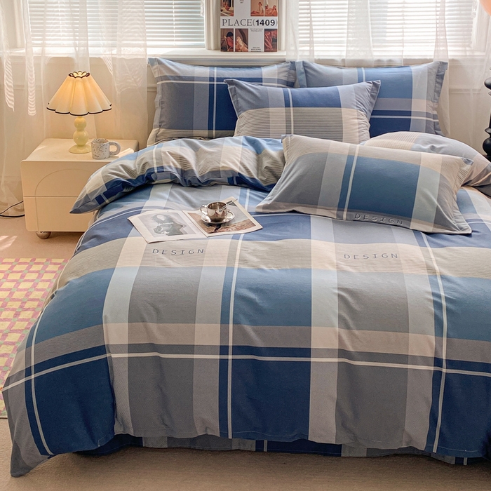 91家纺网 家纺一手货源 找家纺 小叮当家纺仓储工厂店 2025新款（买家秀 不断货）A类全棉纯棉磨毛四件套 蓝格子