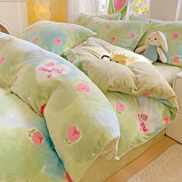 91家纺网 家纺一手货源 找家纺 （总）暖芯优选 2025新款小清新加厚高克重牛奶绒四件套直播热款电商热款