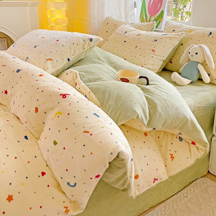 91家纺网 家纺一手货源 找家纺 （总）暖芯优选 2025新款小清新加厚高克重牛奶绒四件套直播热款电商热款