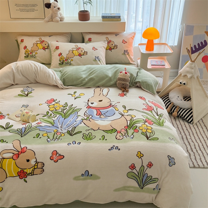 91家纺网 家纺一手货源 找家纺 （总）福来临家纺 2025秋冬新款亲肤舒适保暖加厚牛奶绒大版卡通四件套